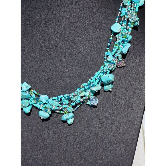 Multistrand Turquoise Chips & Beads Necklace With Silver-Tone Magnetic Clasp 18" - Picture 3 of 12